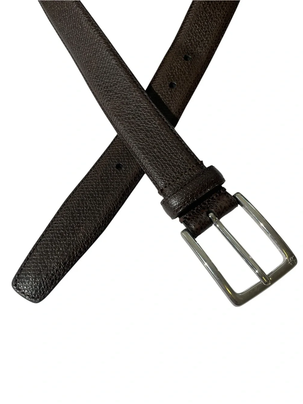 Brooks Brothers Pebbled Brown ITALIAN  LEATHER Belt Men's Sz 44 Silver Buckle